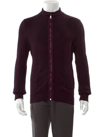 Pre-owned Dolce & Gabbana Virgin Wool Mock Neck Cardigan In Burgundy
