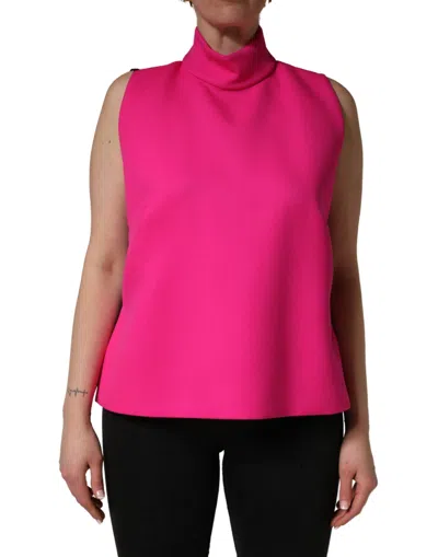 Dolce & Gabbana Virgin Wool Mock Neck Tank Top In Pink