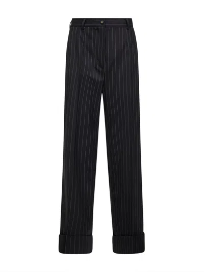 Dolce & Gabbana Virgin Wool Pinstriped Twill Trousers In Black