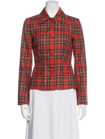 Pre-owned Dolce & Gabbana Virgin Wool Plaid Print Blazer In Red