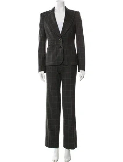 Pre-owned Dolce & Gabbana Virgin Wool Plaid Print Pantsuit In Gray