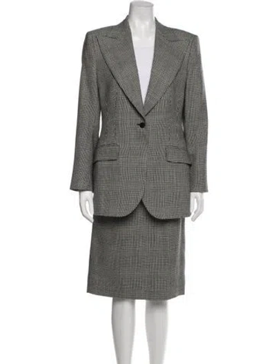 Pre-owned Dolce & Gabbana Virgin Wool Plaid Print Skirt Suit In Black