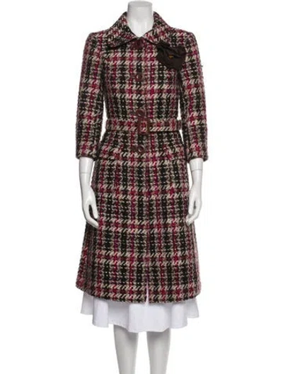 Pre-owned Dolce & Gabbana Virgin Wool Plaid Print Trench Coat In Brown