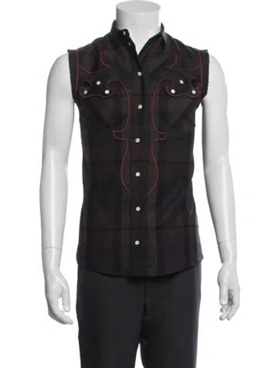 Pre-owned Dolce & Gabbana Virgin Wool Plaid Print Western Shirt In Brown