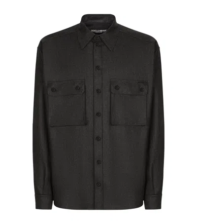 Dolce & Gabbana Virgin Wool Pocket-detail Shirt In Black