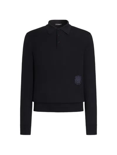 Dolce & Gabbana Virgin Wool Long-sleeve Polo Sweater In Black