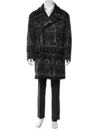 Pre-owned Dolce & Gabbana Virgin Wool Printed Coat In Black