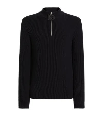 Dolce & Gabbana Virgin Wool Quarter-zip Jumper In Black