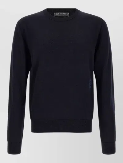 Dolce & Gabbana Virgin Wool Ribbed Crew Neck Sweater In Black