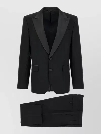 Dolce & Gabbana Virgin Wool Single Breasted Tuxedo Suit In Black