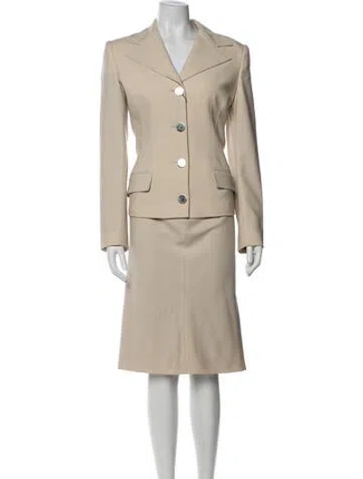 Pre-owned Dolce & Gabbana Virgin Wool Skirt Suit In Neutrals