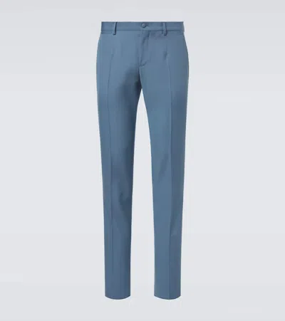 Dolce & Gabbana Virgin Wool Straight Pants In Blue