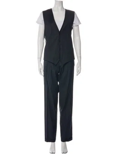 Pre-owned Dolce & Gabbana Virgin Wool Striped Pant Set In Blue