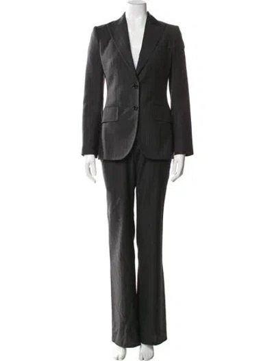 Pre-owned Dolce & Gabbana Virgin Wool Striped Pantsuit In Black