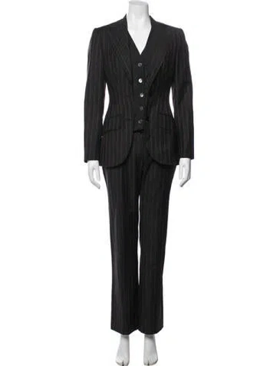 Pre-owned Dolce & Gabbana Virgin Wool Striped Pantsuit In Blue