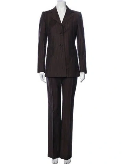 Pre-owned Dolce & Gabbana Virgin Wool Striped Pantsuit In Brown