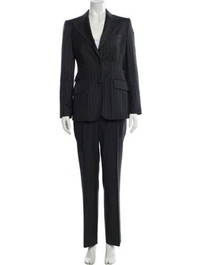 Pre-owned Dolce & Gabbana Virgin Wool Striped Pantsuit In Gray