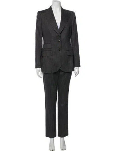Pre-owned Dolce & Gabbana Virgin Wool Striped Pantsuit In Gray