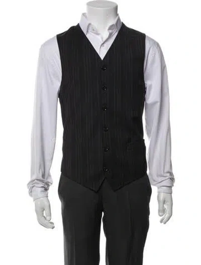 Pre-owned Dolce & Gabbana Virgin Wool Striped Suit Vest In Black
