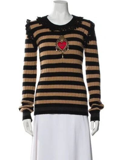 Pre-owned Dolce & Gabbana Virgin Wool Striped Sweater In Black
