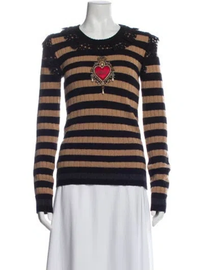 Pre-owned Dolce & Gabbana Virgin Wool Striped Sweater In Blue