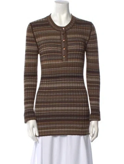 Pre-owned Dolce & Gabbana Virgin Wool Striped Sweater In Brown
