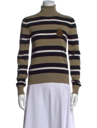 Pre-owned Dolce & Gabbana Virgin Wool Striped Sweater In Neutrals