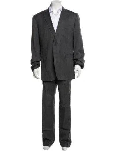 Pre-owned Dolce & Gabbana Virgin Wool Striped Two-piece Suit In Gray