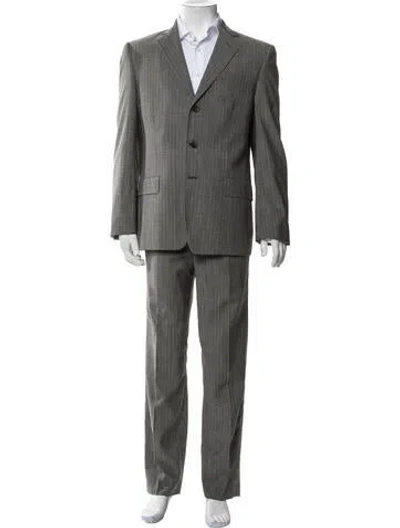 Pre-owned Dolce & Gabbana Virgin Wool Striped Two-piece Suit In Grey