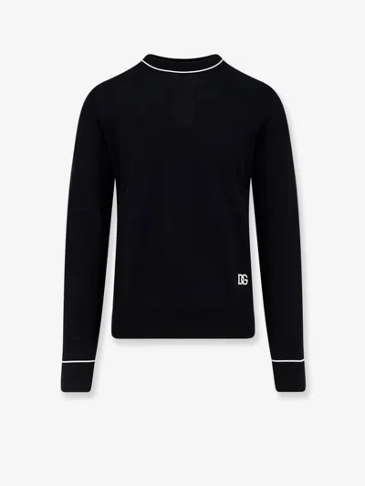 Dolce & Gabbana Virgin Wool Sweater With Embroidered Dg Logo In Blue
