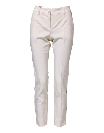 Dolce & Gabbana Virgin Wool Tapered High Waist Trousers In White
