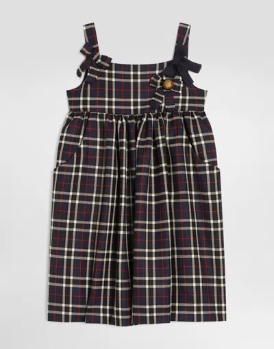 Dolce & Gabbana Kids' Virgin Wool Tartan Dress In Brown