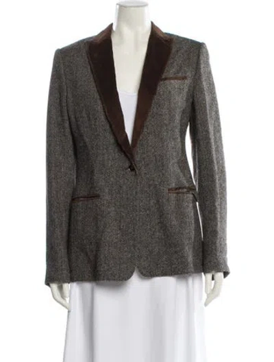Pre-owned Dolce & Gabbana Virgin Wool Tweed Pattern Blazer In Brown