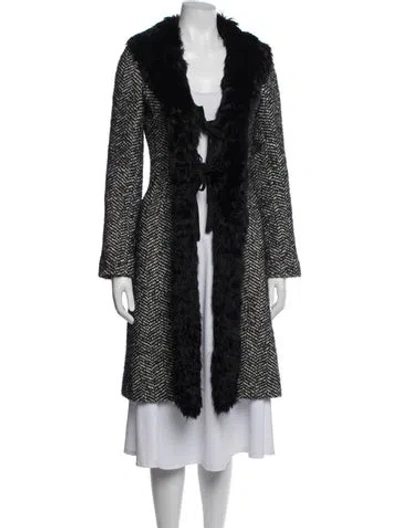Pre-owned Dolce & Gabbana Virgin Wool Tweed Pattern Coat In Black