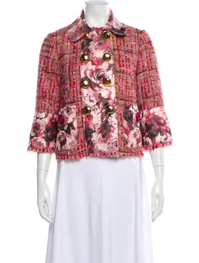 Pre-owned Dolce & Gabbana Virgin Wool Tweed Pattern Evening Jacket In Pink