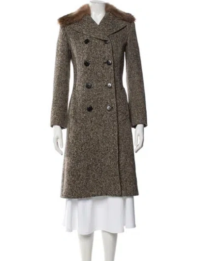 Pre-owned Dolce & Gabbana Virgin Wool Tweed Pattern Faux Fur Coat In Brown