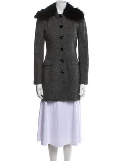 Pre-owned Dolce & Gabbana Virgin Wool Tweed Pattern Fur Coat In Gray