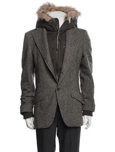 Pre-owned Dolce & Gabbana Virgin Wool Tweed Pattern Parka In Brown