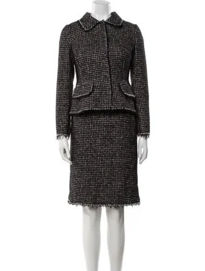 Pre-owned Dolce & Gabbana Virgin Wool Tweed Pattern Skirt Set In Black
