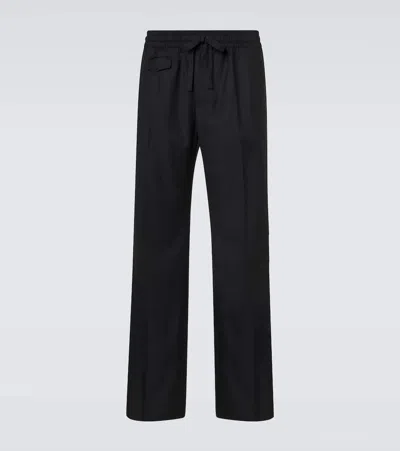 Dolce & Gabbana Virgin Wool Twill Wide-leg Pants In Black