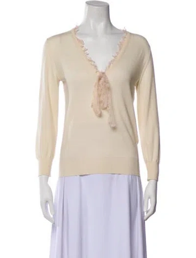 Pre-owned Dolce & Gabbana Virgin Wool V-neck Sweater In Neutral