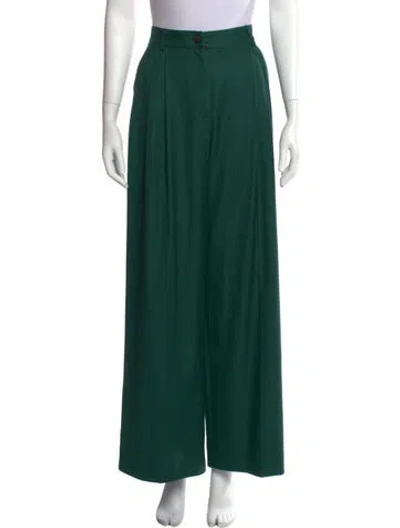 Pre-owned Dolce & Gabbana Virgin Wool Wide Leg Pants In Green