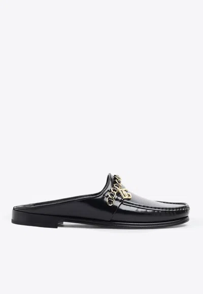 Dolce & Gabbana Visconti Leather Flat Mules In Black