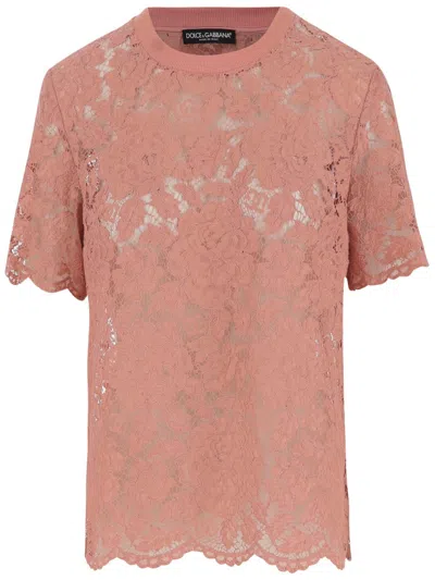 DOLCE & GABBANA DOLCE & GABBANA VISCOSE AND COTTON BLEND FLORAL DRAWSTRING LACE TOP