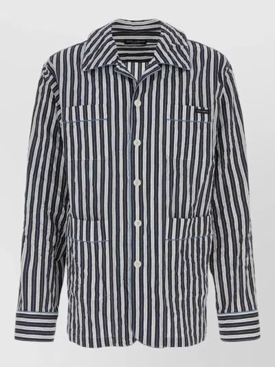 Dolce & Gabbana Viscose Blend Shirt Collar Stripes Pockets In Blue