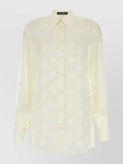 DOLCE & GABBANA VISCOSE BLEND SHIRT WITH CURVED HEM AND BUTTON-DOWN COLLAR