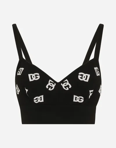 DOLCE & GABBANA VISCOSE BRALETTE TOP WITH JACQUARD DG LOGO