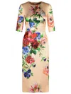 Dolce & Gabbana Women Satin Dress With Iconic Floral Print In Beige