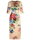 Dolce & Gabbana Women Satin Dress With Iconic Floral Print In Beige
