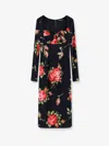 Dolce & Gabbana Rose-print Satin Long-sleeve Midi Dress In Black